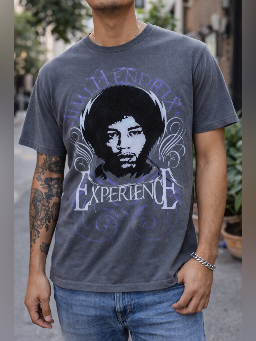 Jimi Hendrix Experience Graphic Tee Gray Men’s M Y2K Style Rock Band 2010